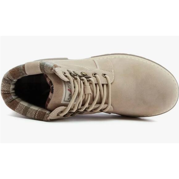 Anjou Femme Hiking Boots 6.5 NWT Plaid Tan Combat Lace Ankle Booties Lug Sole - Picture 2 of 8